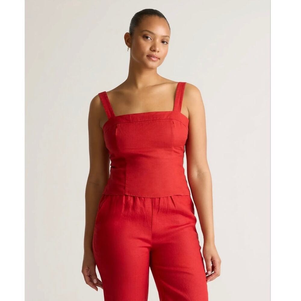 NWT Quince 100% European Linen Fitted Tank Top XL Red Chile Boho Coastal Beachy